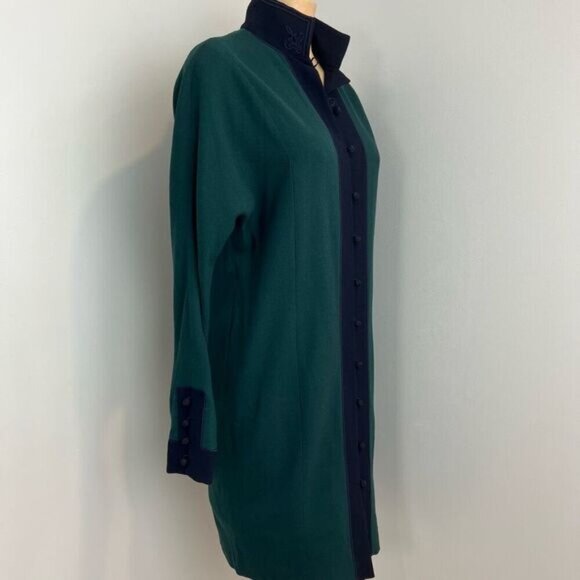 VTG Linda Allard Ellen Tracy Women 8 100% Wool Green Blue Buttoned Sweater Dress - Picture 4 of 15